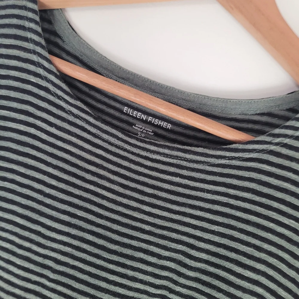 Eileen Fisher Organic Linen Jersey Stripe Dress Black And Green  Women's Small - Picture 4 of 9